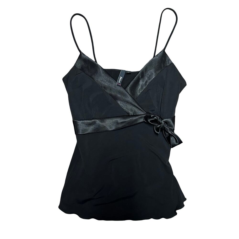 Vintage Y2K Trixxi Cami Top Womens Small Black Bow Detail V-Neck Emo Indie